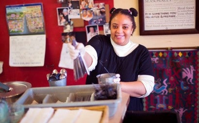 Shimika working at Traditions Cafe